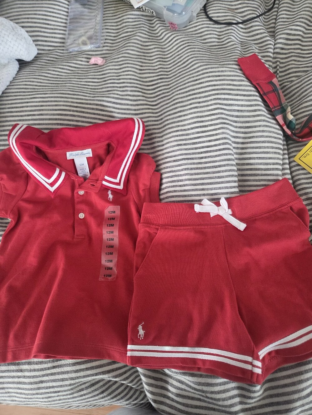 Ralph Lauren Red Polo Top and Shorts Set with White Trim